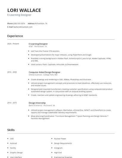E-Learning Designer Resume