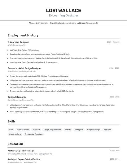 E-Learning Designer Resume