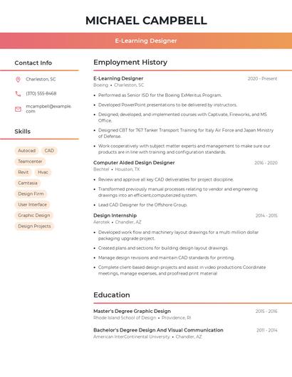E-Learning Designer Resume