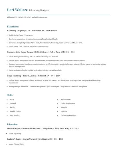E-Learning Designer Resume
