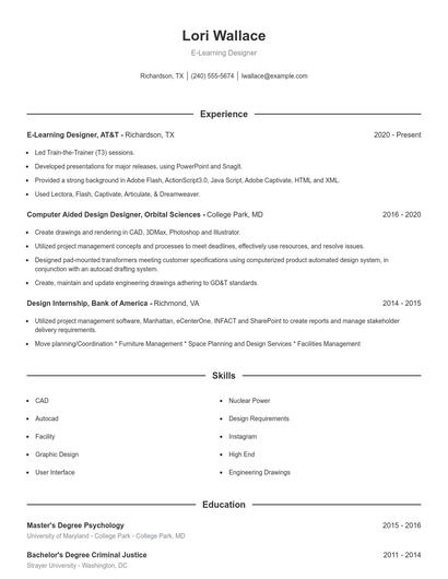 E-Learning Designer Resume