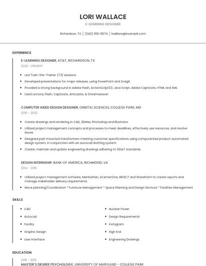 E-Learning Designer Resume