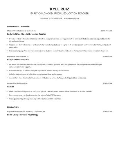 Early Childhood Special Education Teacher Resume