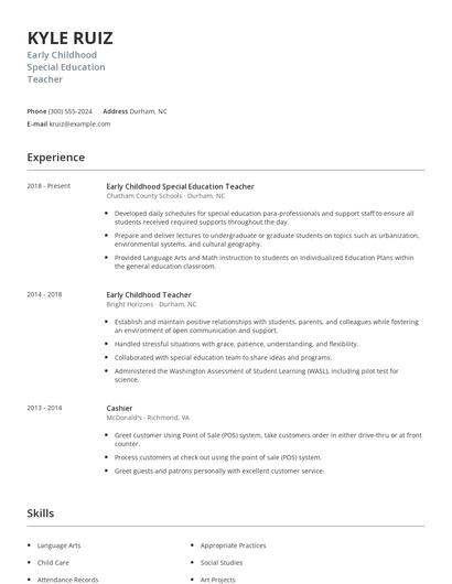 Early Childhood Special Education Teacher Resume