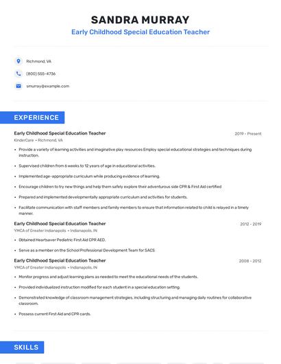 Early Childhood Special Education Teacher Resume