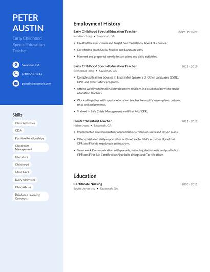 Early Childhood Special Education Teacher Resume