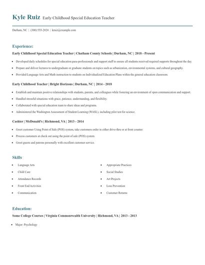 Early Childhood Special Education Teacher Resume