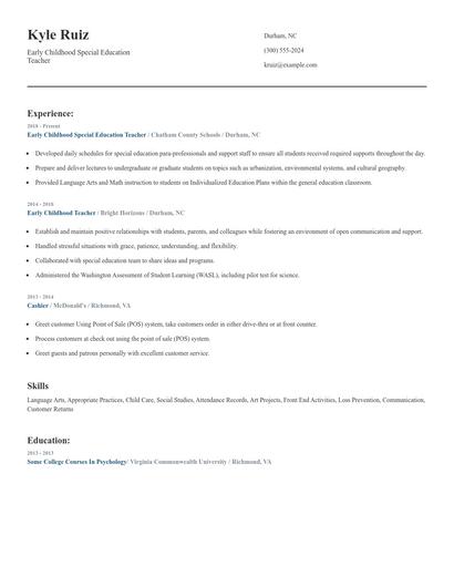 Early Childhood Special Education Teacher Resume