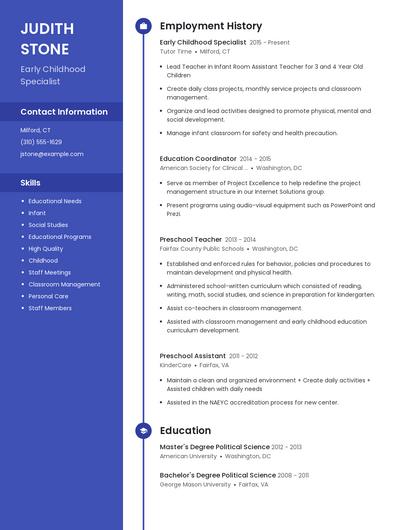 Early Childhood Specialist Resume