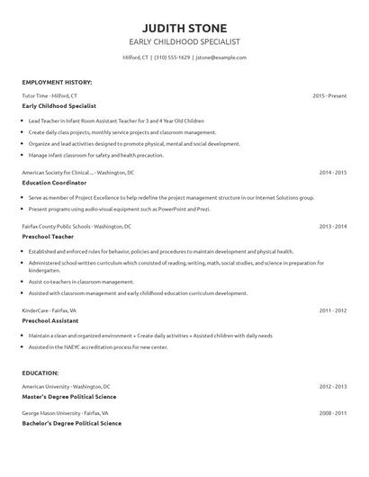 Early Childhood Specialist Resume
