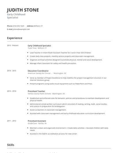 Early Childhood Specialist Resume