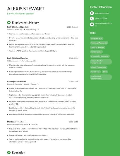 Early Childhood Specialist Resume