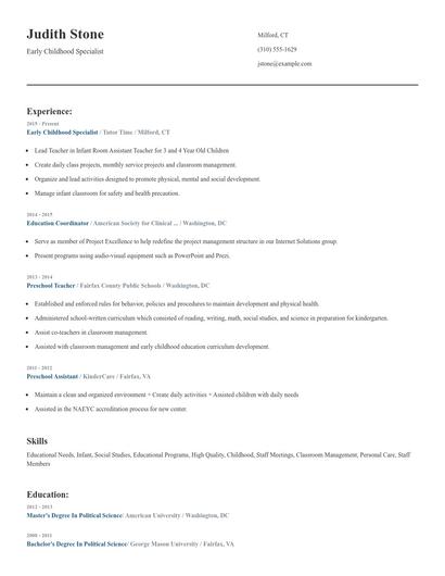 Early Childhood Specialist Resume