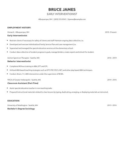 Early Interventionist Resume