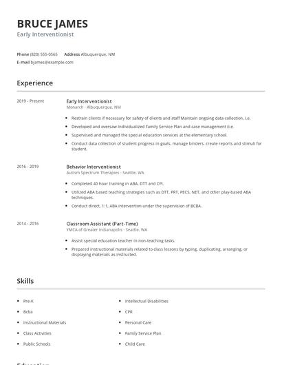 Early Interventionist Resume