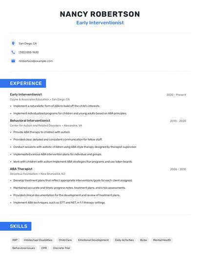 Early Interventionist Resume