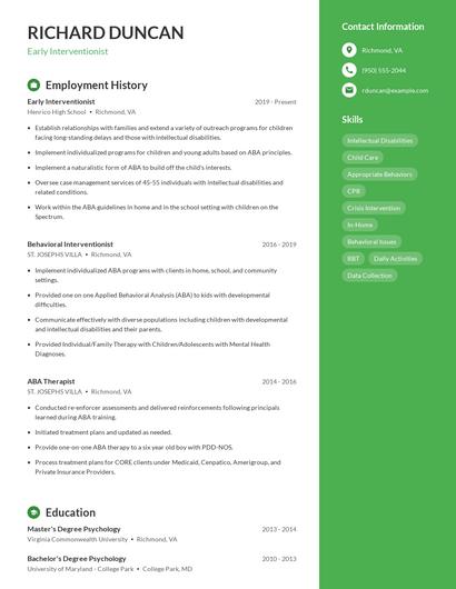 Early Interventionist Resume