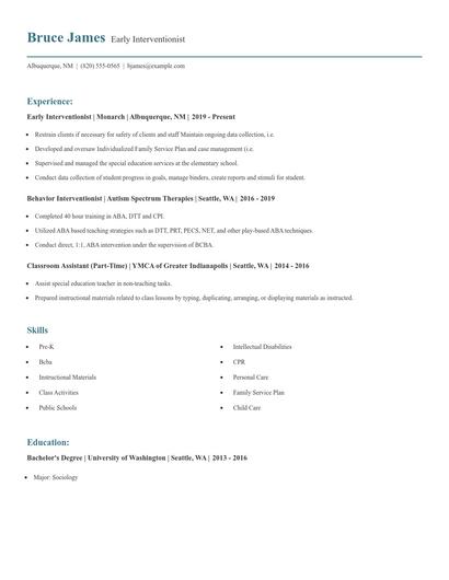 Early Interventionist Resume
