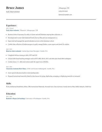 Early Interventionist Resume