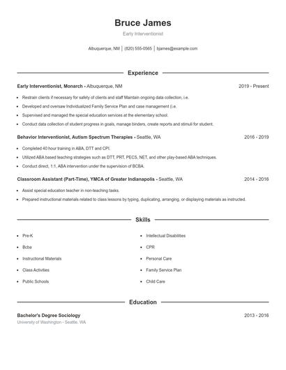 Early Interventionist Resume