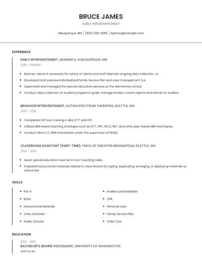 Early Interventionist Resume