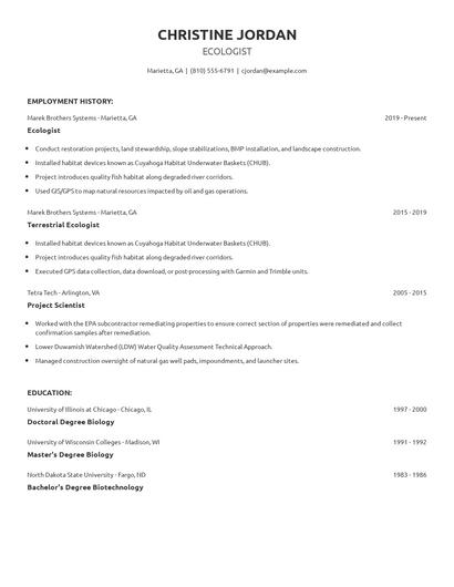 Ecologist Resume