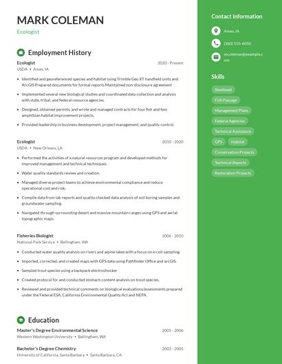 Ecologist Resume