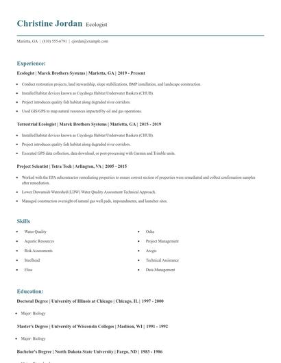 Ecologist Resume
