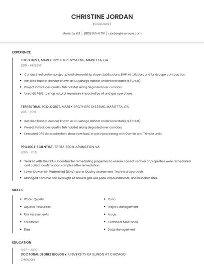 Ecologist Resume