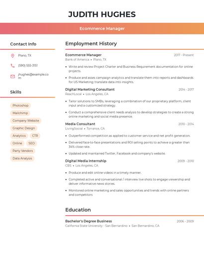Ecommerce Manager Resume