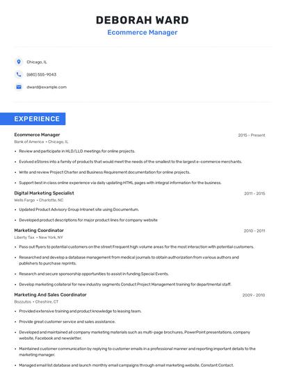 Ecommerce Manager Resume