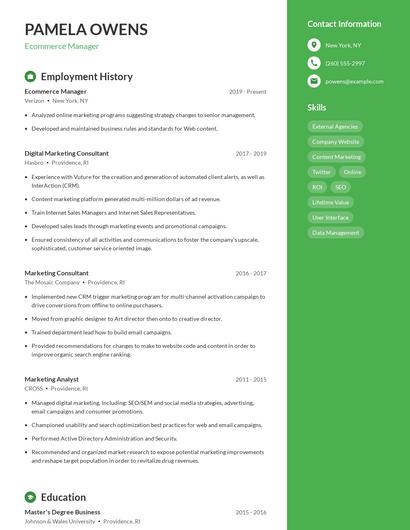 Ecommerce Manager Resume