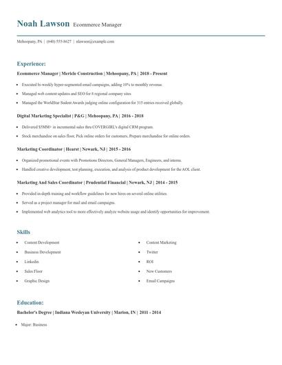 Ecommerce Manager Resume