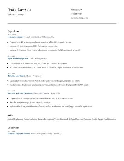 Ecommerce Manager Resume