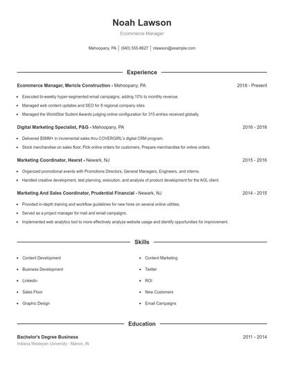Ecommerce Manager Resume