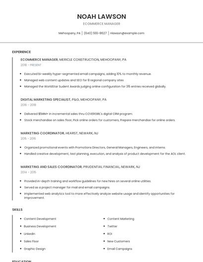 Ecommerce Manager Resume
