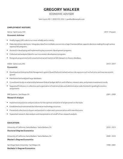 Economic Adviser Resume