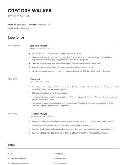 Economic Adviser Resume