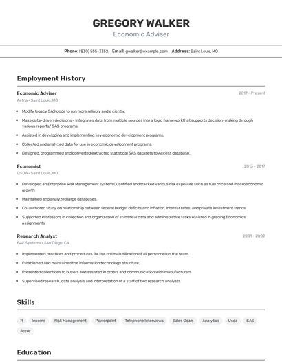 Economic Adviser Resume