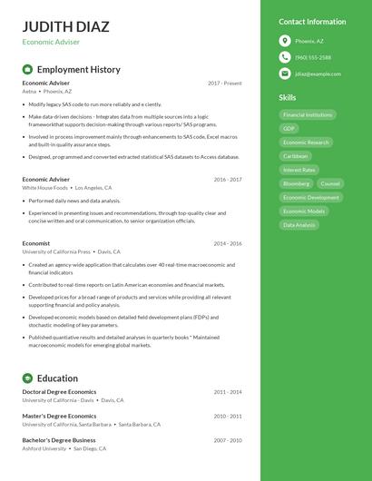 Economic Adviser Resume