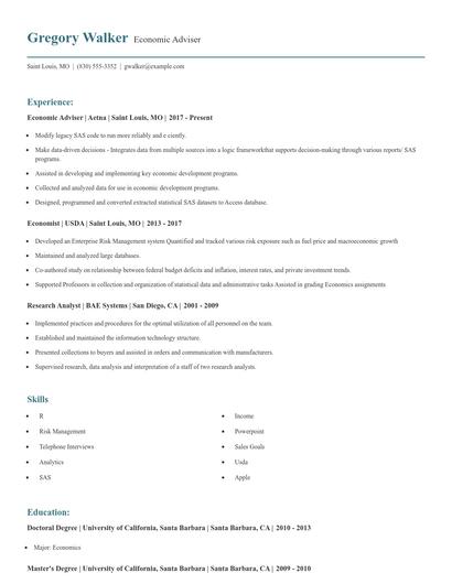 Economic Adviser Resume