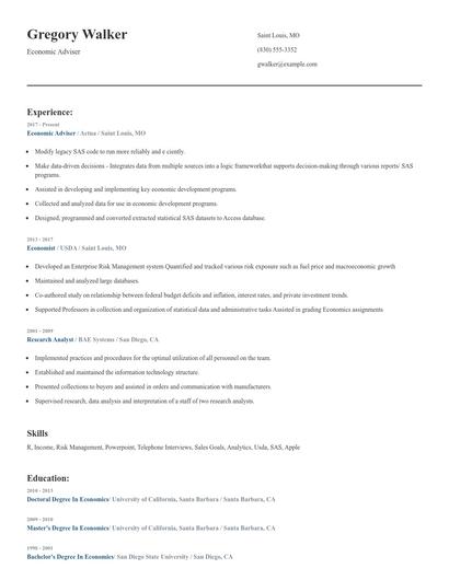 Economic Adviser Resume