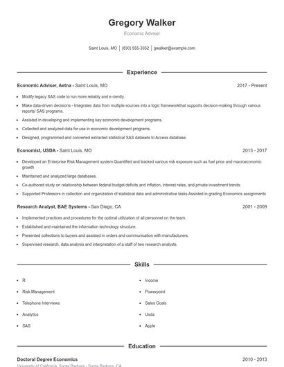 Economic Adviser Resume