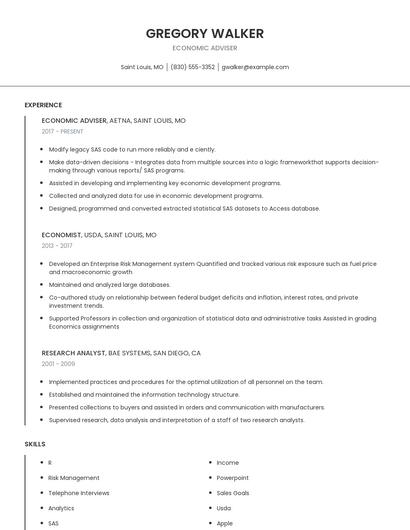 Economic Adviser Resume