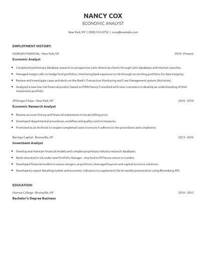 Economic Analyst Resume