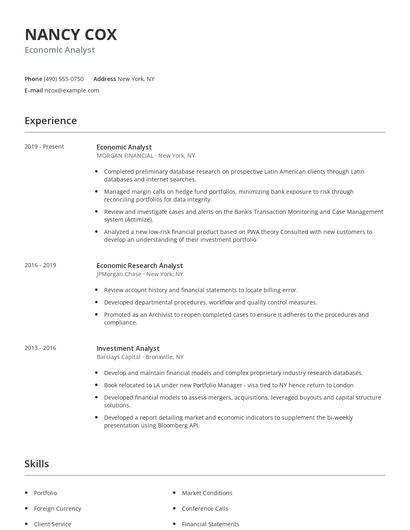 Economic Analyst Resume