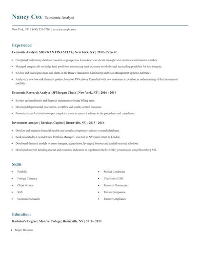 Economic Analyst Resume