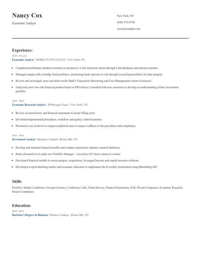 Economic Analyst Resume