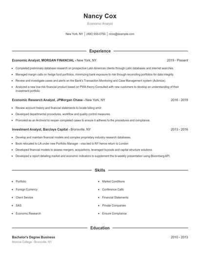Economic Analyst Resume