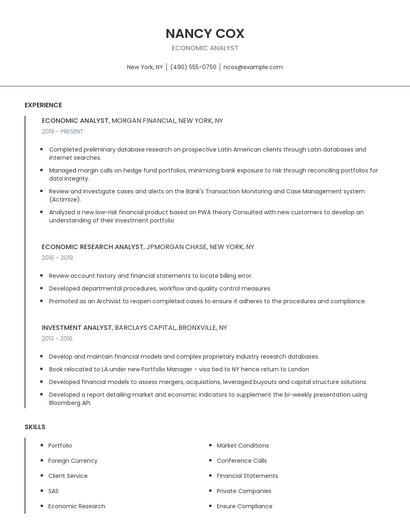 Economic Analyst Resume